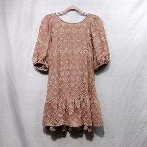 Blue Pepper Embroidered Babydoll Dress Womens XS Pink Floral Eyelet Cottagecore